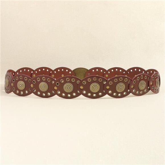 Punk Boho Conch Design PU Leather Belt – Adjustable 47" for 28"-38" Waist - Picture 5 of 7